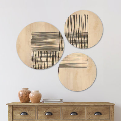 «Modern Compostions Of Elementary Forms XIX» par Designart, impression d'art mural moderne sur bois naturel - ensemble de 3 cercles
