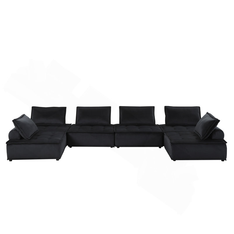 Canapé modulaire en U en velours noir à 160 places Anna