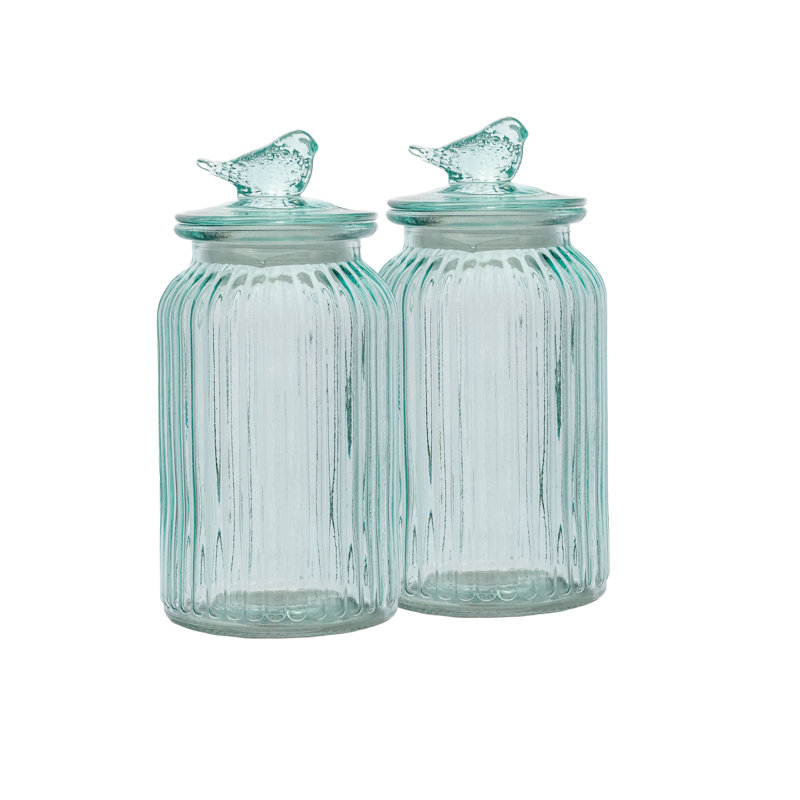 Boîte pour 10 oiseaux en verre texturé Strawberry Street, nervuré rond, bleu, Bleu très foncé, 44 onces