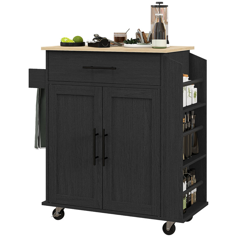 Sicilee Kitchen Cart with Manufactured Wood Top, Black