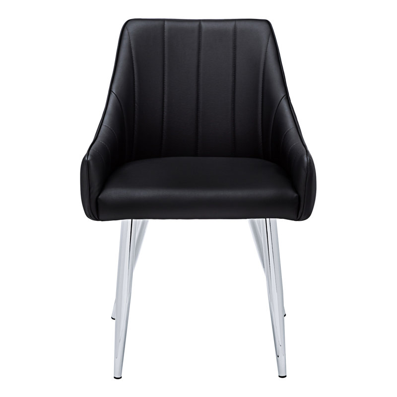 Black Faux Leather Upholstered Dining Chair with Silver Metal Legs, Set of 2