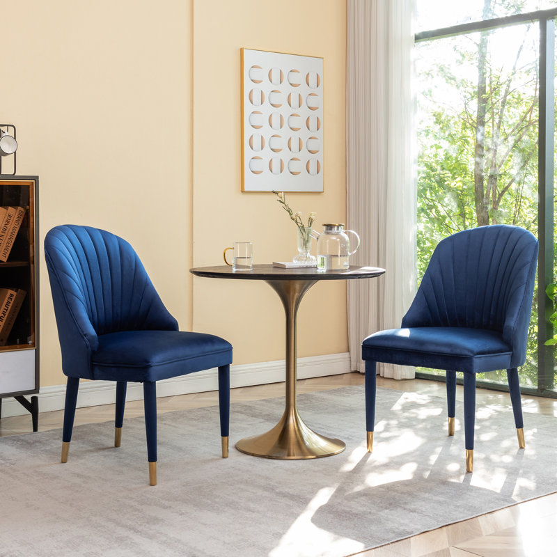 Chaise rembourrée en velours Sudie, Bleu