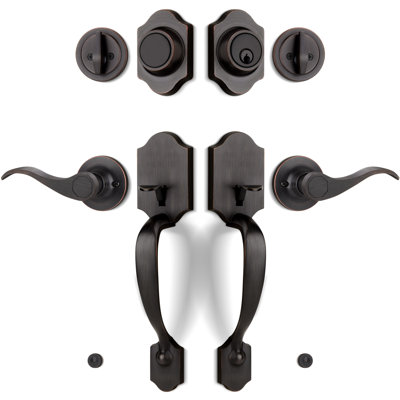 Oil Rubbed Bronze Double Front Door Handle Set with Dummy & Deadbolt