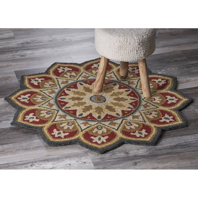 Tapis rouge en laine touffeté à la main Xenia, Rond 4 pi