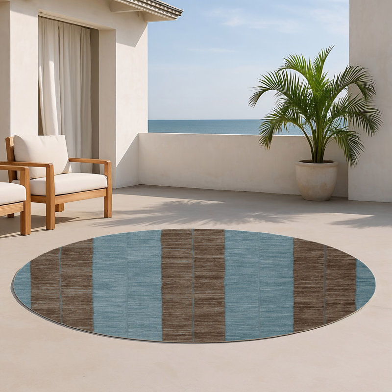 Tapis d'intérieur et d'extérieur à carreaux gris, Rond 5 pi