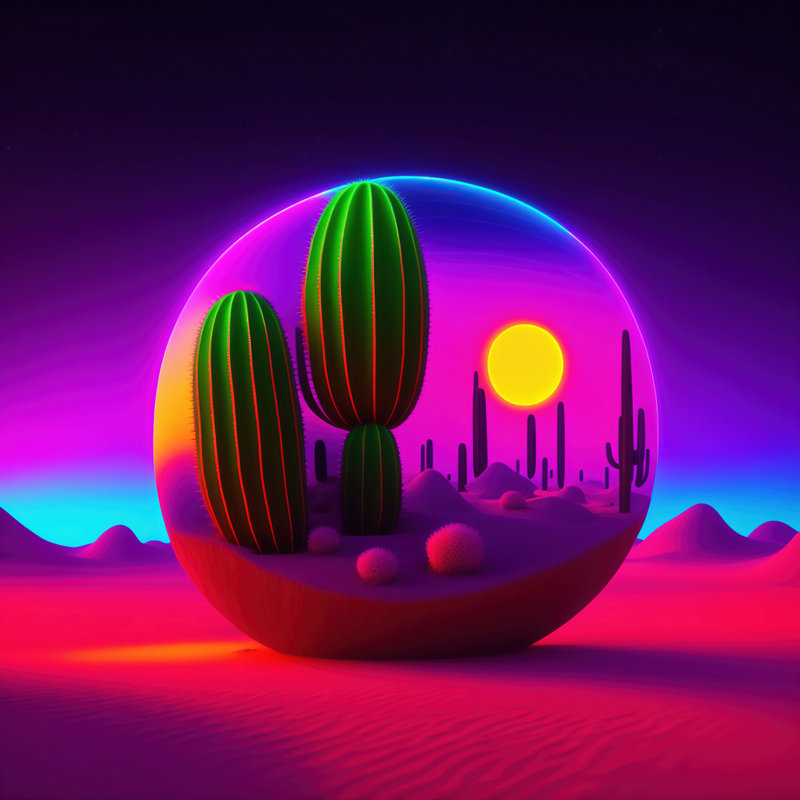 «Unreal Neon Cactus Two» par Stephen Chambers, impression sur toile tendue, L 30 po x H 30 po