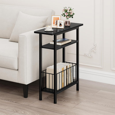 3-Tier Narrow Side Table With Storage, Slim End Table For Small Spaces, Multi-Functional Skinny Nightstand For Living Room, Bedroom Or Office