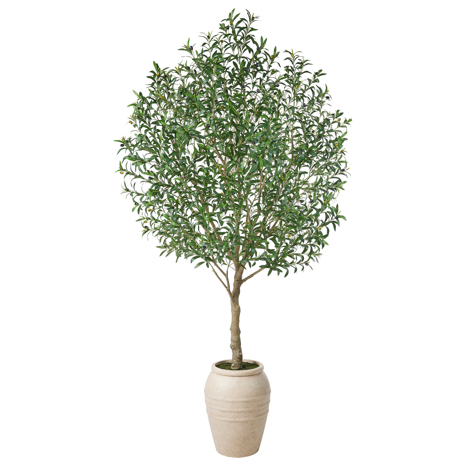Grand 8Ft-9Ft Artificial Olive Tree With Life-Like Multi-Colored Fruits - Ultra-Lush Faux Tree In Rustic Mud-Brown Stone-Texture Jar For Mediterranean & Modern Home Decor