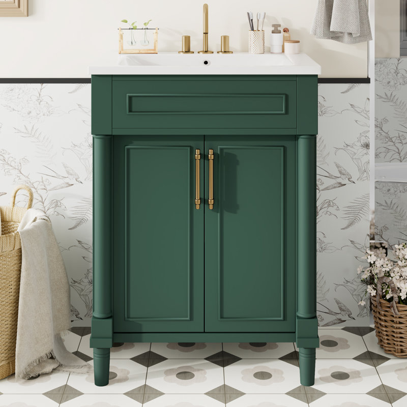 Meuble-lavabo de salle de bain avec lavabo en céramique intégré, Vert