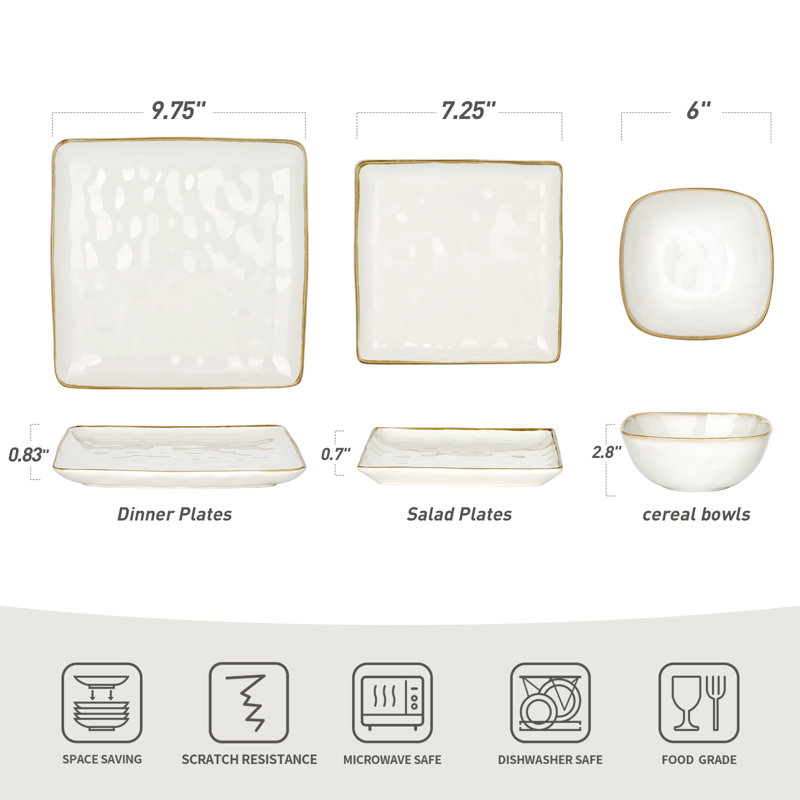 Famiware  12 Piece Stoneware Dinnerware Set - Service for 4, White