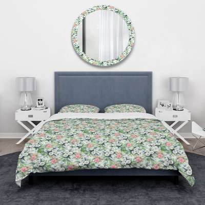 Blue, Purple White Abstract Floral Pattern - Floral Duvet Cover Set - Microfiber Polyester