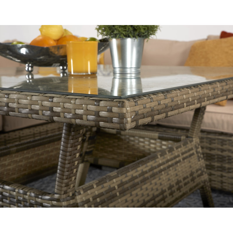 Adalie 6 - Person Patio Dining Set Square Table with Cushions Included, Brown/Nature