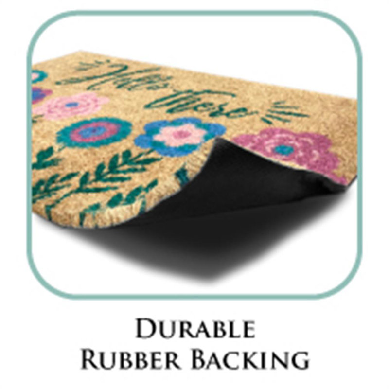 Natural Coir Fibre Doormat, Anti-Slip Mat Backing Hello There Flowers