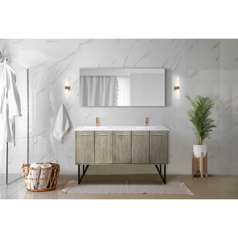 Lancy 60 in W x 20 in D Double Bath Vanity Mirror and Faucet Set, White Quartz