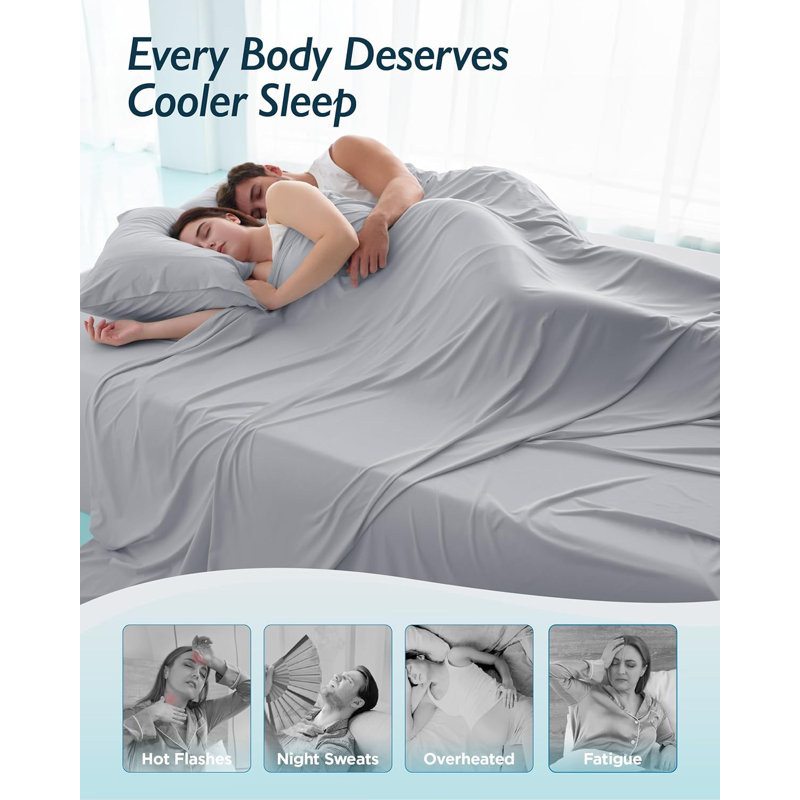 Breescape Cooling Sheet Set For Hot Sleepers And Night Sweats, King Coverlet + 3 Additional Pieces, Micro Chip