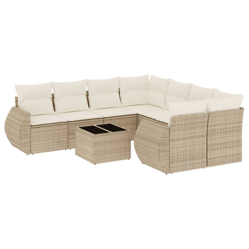  Ensemble de canapé de jardin en rotin PE grand et pieds réglables, Blanc, crème, Beige