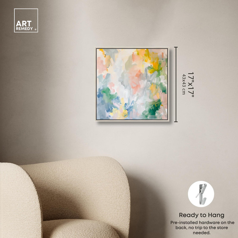 «Estatico II», toile de couleur moderne abstraite par Art Remedy, H 17 po x l 17 po x P 2 po, Encadrement argenté
