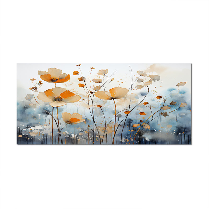 Art sur toile, "Orange Mute Botanicals II", Toile tendue, H 28 po x l 60 po x P 1,5 po