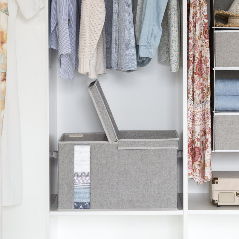 Large Fabric Box with Lid, Grey