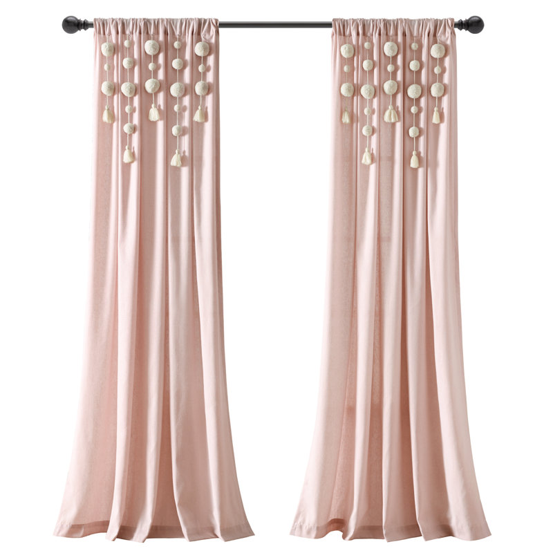 Cotton Blend Semi Sheer Curtain Single Panel, 52"W x 95"L, Blush