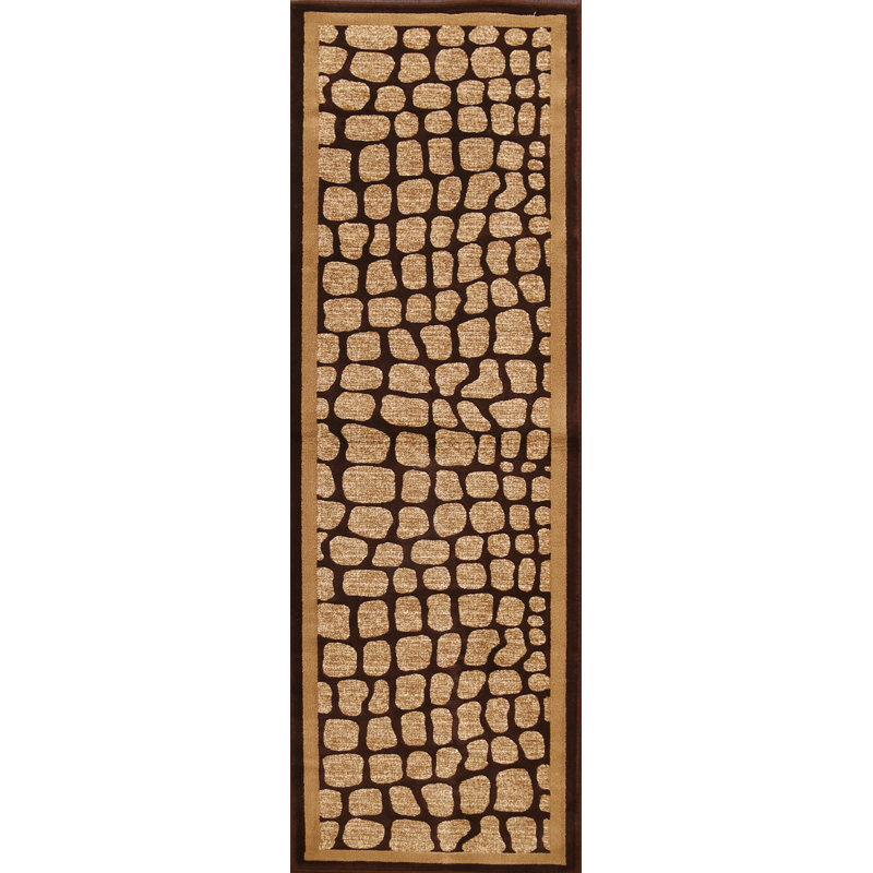 Tapis de couloir à motif géométrique brun