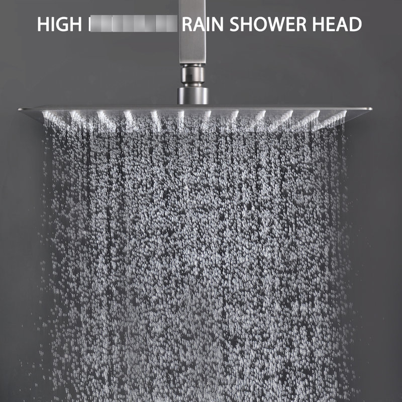 12 Inches Bathroom Shower , Stainless Steel, Balanced, Rain Head With Hand Shower, Ceramic Disc Cartridge, Wall Mounted Kit Installation Assembly