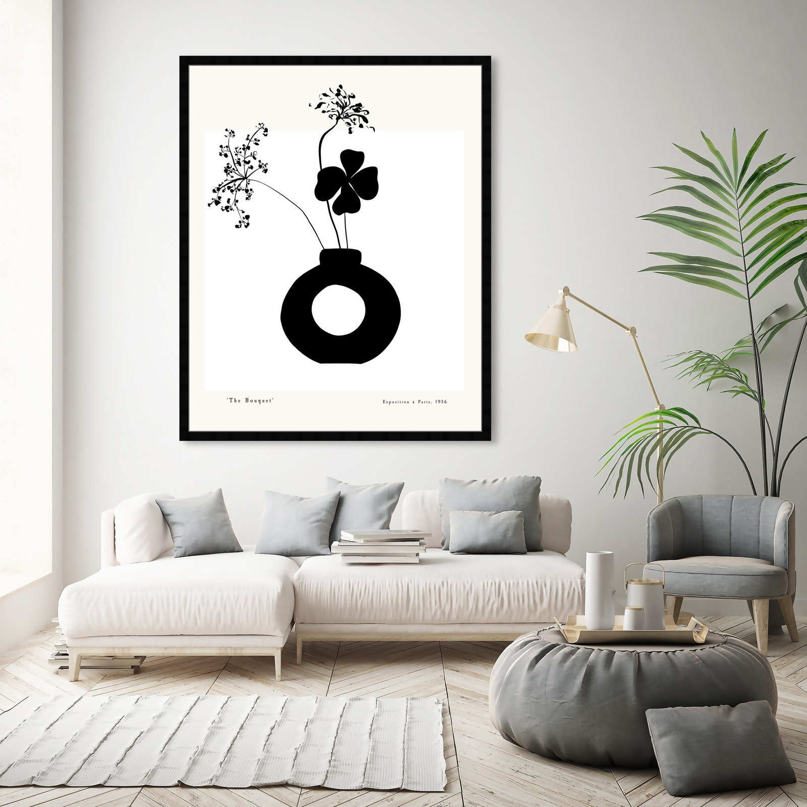 Black And White Flower In A Vase by Oliver Gal, Black, 47" H x 38" W