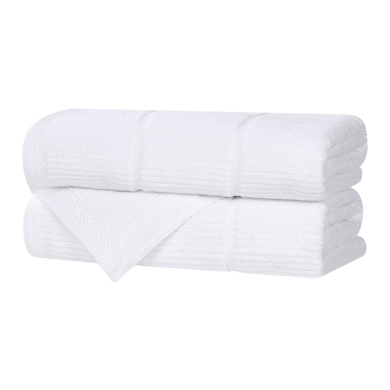 Milo Smart Twist Viscose Cotton Blend Medium Weight Quick Dry Solid Ribbed Bath Towels, White, Bath Towels - 2 Pack