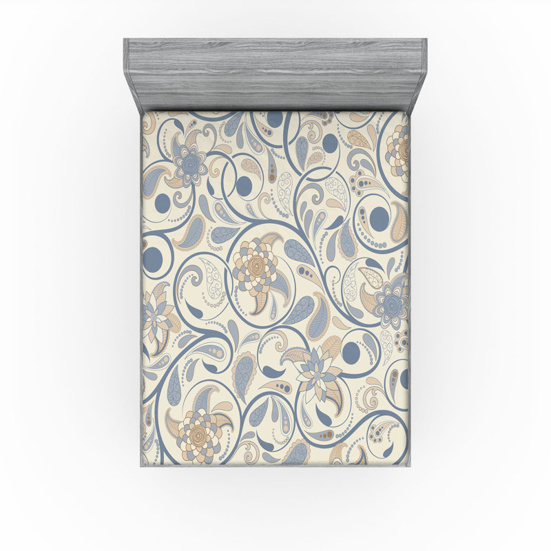 Ensemble de 2 draps-housses Ambesonne, Ardoise, bleu, beige, brun clair / floral, Drap-housse grand