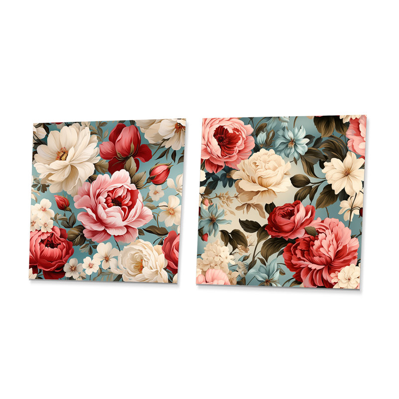 Matis - Ensemble de 2 carrés décoratifs floraux en métal, H 16 po x l 32 po