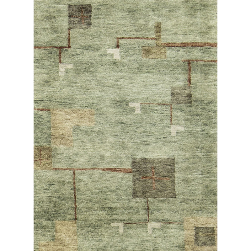 Hand-Knotted High-Quality Light Green and Gold Area Rug