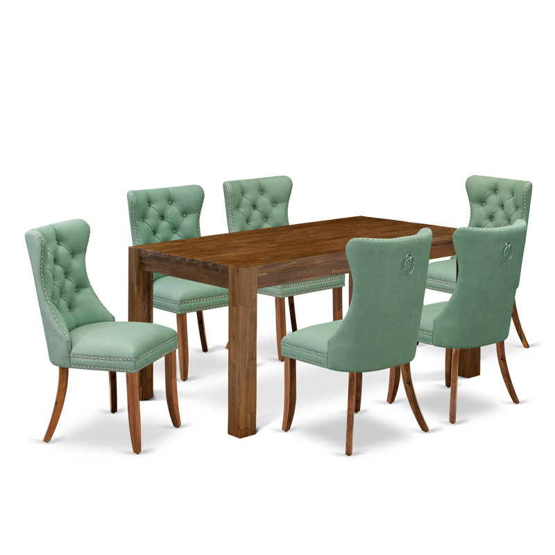 7 Piece Dining Set Includes a Rectangle Rustic Wood Kitchen Table and 6 Chairs, Sandblasting Antique Walnut