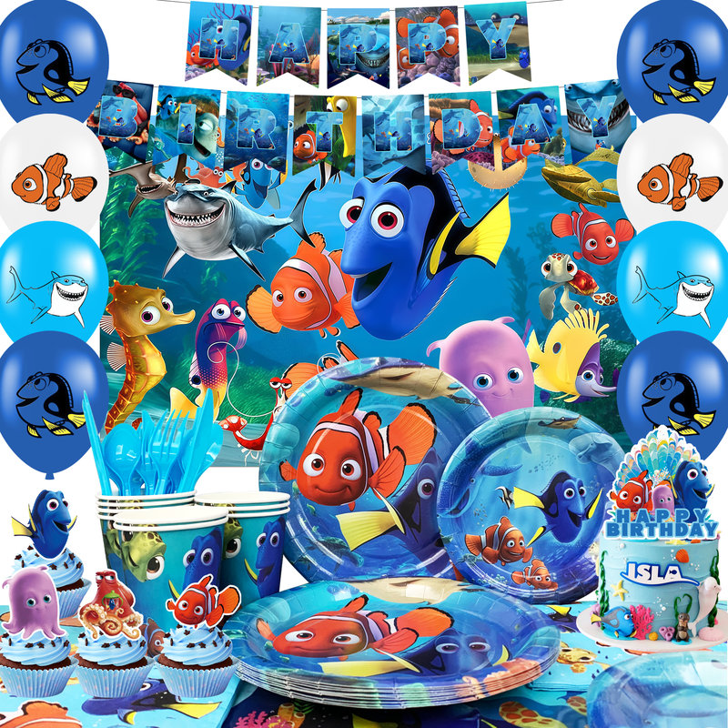 «Finding Nemo Birthday Party Decorations», 110 pièces Finding Nemo Articles de fête et ensemble de vaisselle Finding Nemo pour enfants