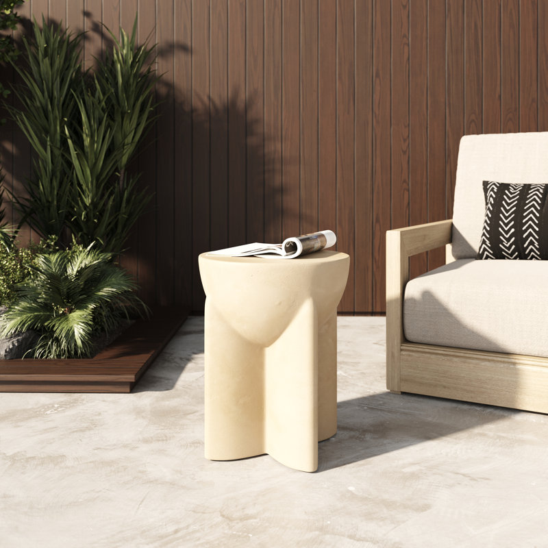 Soichi - Modern Concrete Round End Table, Beige