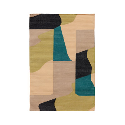 Rectangle Claystone Abstract Flatweave Cotton Area Rug in Beige