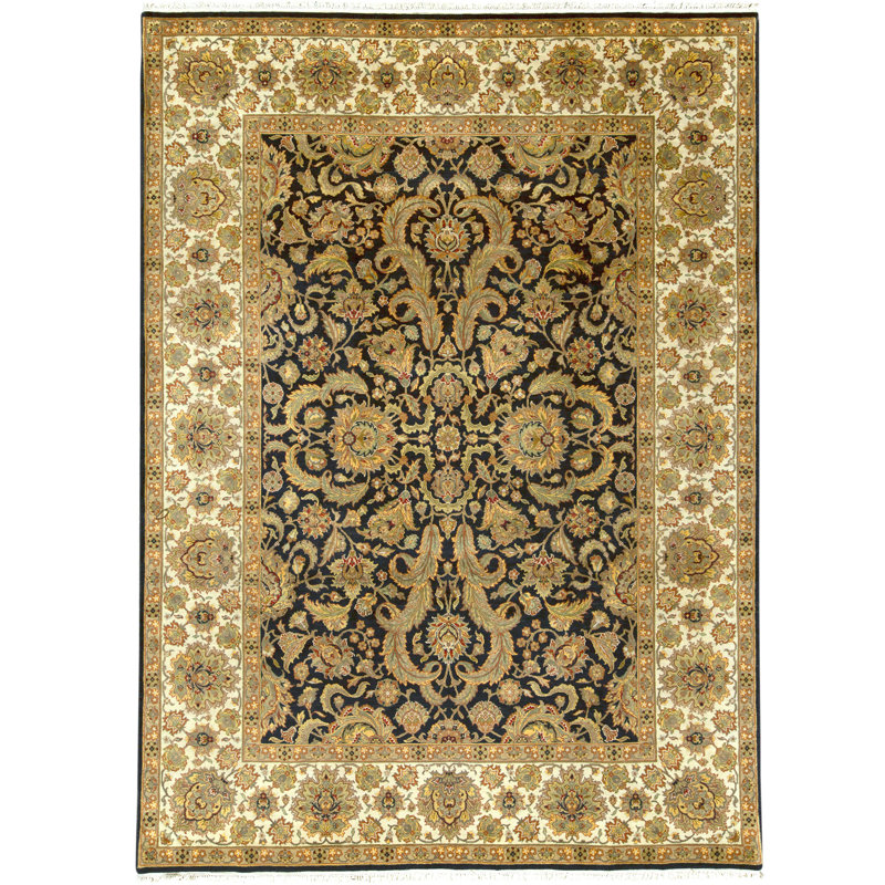 Tapis noir et crème noué à la main de haute qualité