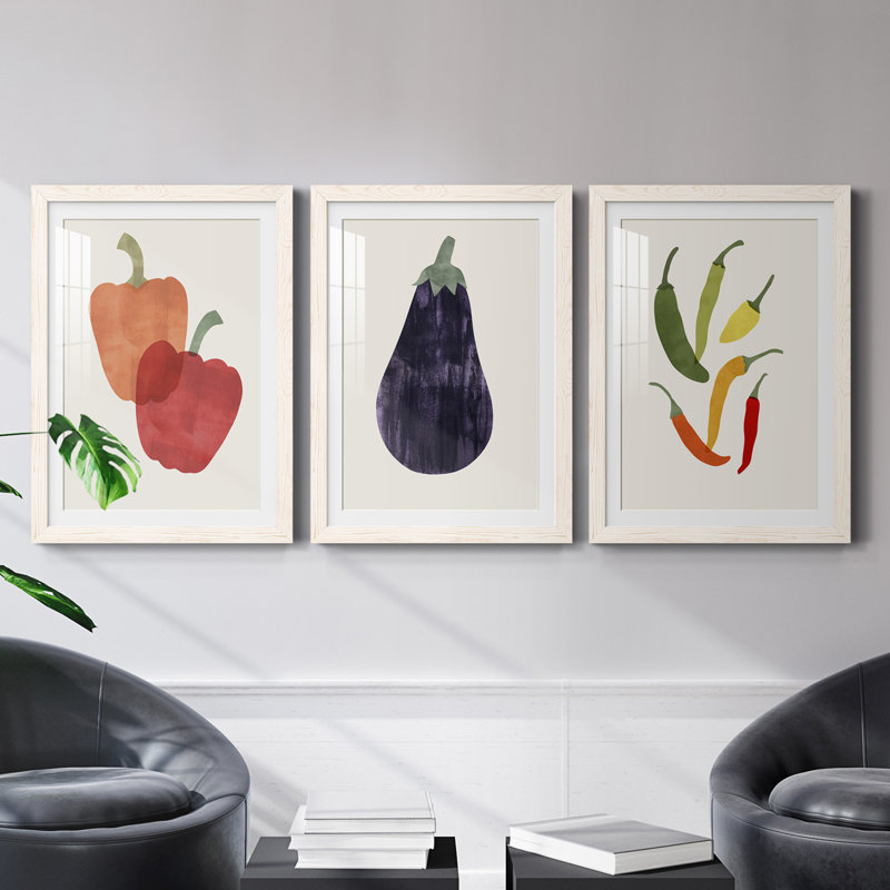 Organic Veg VII - ensemble de 3 reproductions de cadres photo, Blanc, H 31,5 po x l 47 po x P 1,5 po
