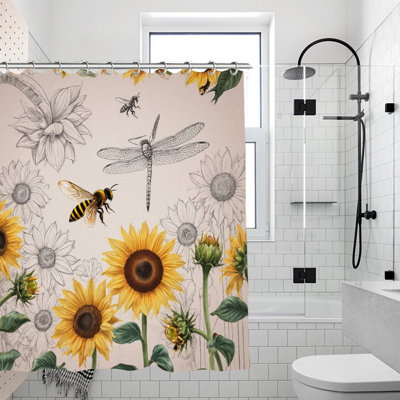 Rideau de douche tournesol et insecte, 71 x 71