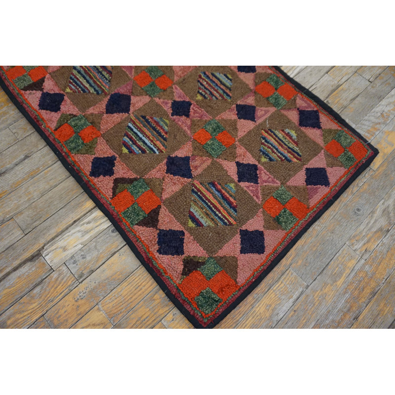 Hooked American 1930s Small Scatter Size Wool Antique Multicolor Rug