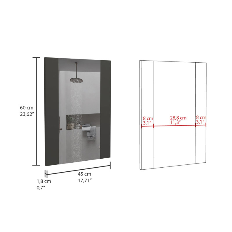 Miroir Madrid, forme rectangulaire, miroir - noir