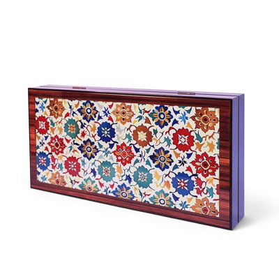 Bloom Backgammon Set, 16mm MDF Body, Magnetic Closure, Coex-Cellophane Scratch Coating, 36mm Polyester Checkers, 50x50cm Open