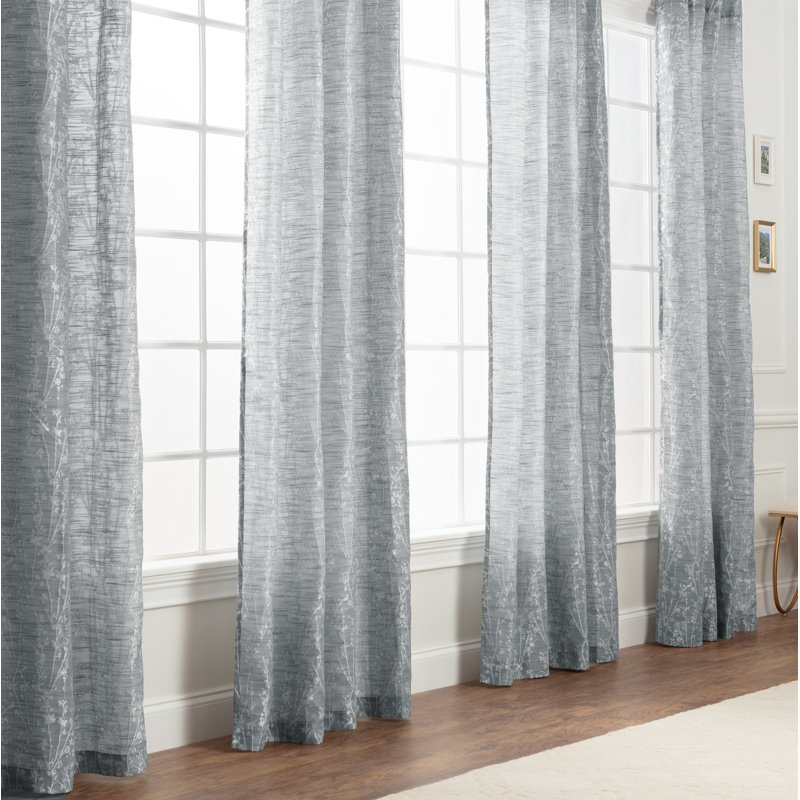 Floral Semi-Sheer Grommet Curtain Panels, Silver, 52" W x 96" L