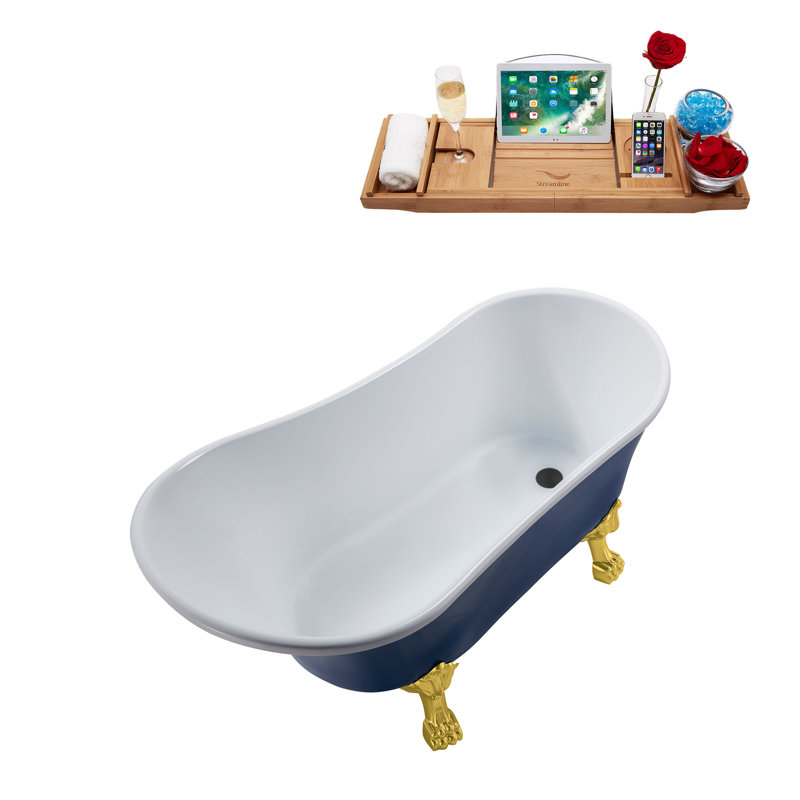 55.1'' x 26.8'' Soaking Acrylic Bathtub, Polished Gold, Brushed Gun Metal