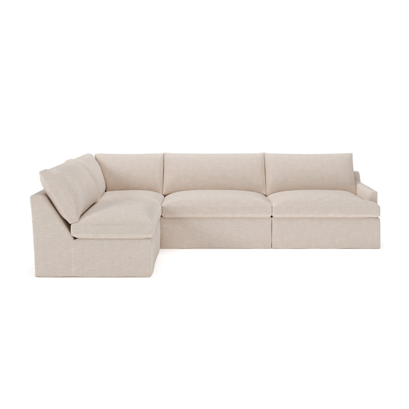 Canapé modulaire 4 pièces Wrenley, Mélange de lin performance sable Lena, Orienté à gauche (vu de face)