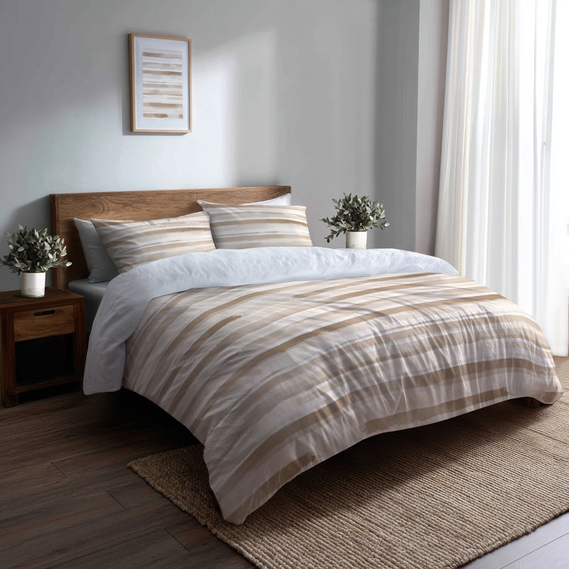 Ensemble de literie à rayures de 3 pièces - Ensemble de housse de couette à rayures beige sable