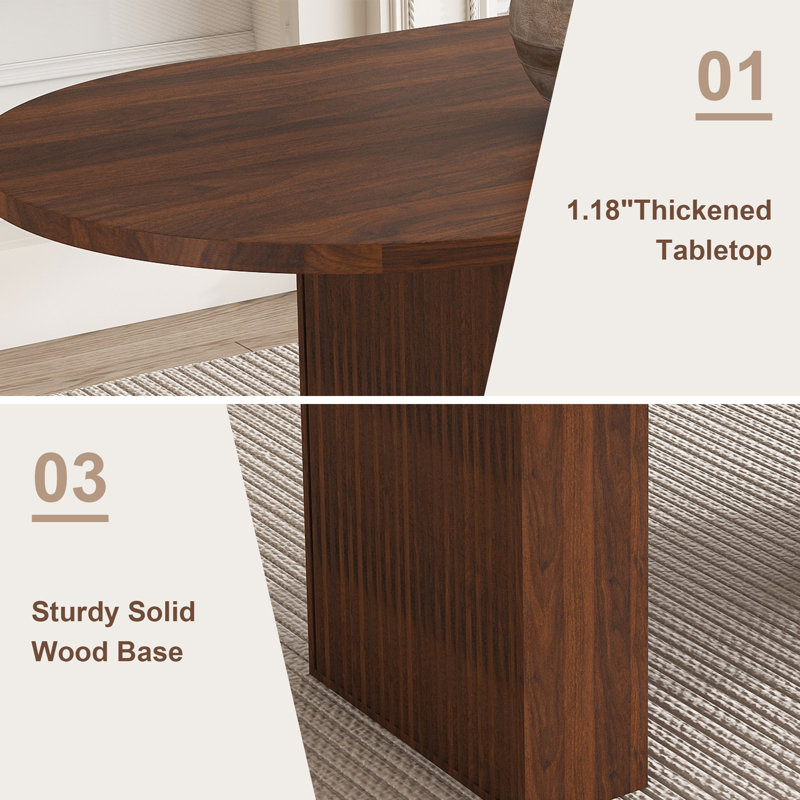 62.9 Inch Oval Dining Table For 4-6 People, Modern Farmhouse Walnut Veneer Mdf Table With Waterproof & Scratch-resistant Surface, Slimline Reinforced Base