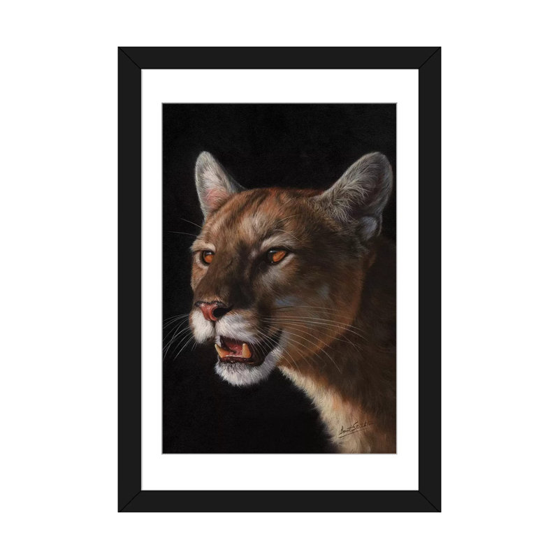 « cougar », impression sur toile, H 24 po x l 16 po x P 1 po, Papier d'art encadré noir, Blanc
