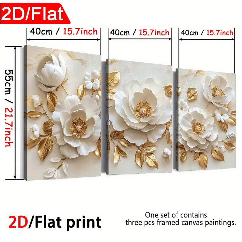 Impression sur toile 3 pièces effet doré 2 pièces pour un décor de salon élégant, 12 x 8 pouces 3 pièces