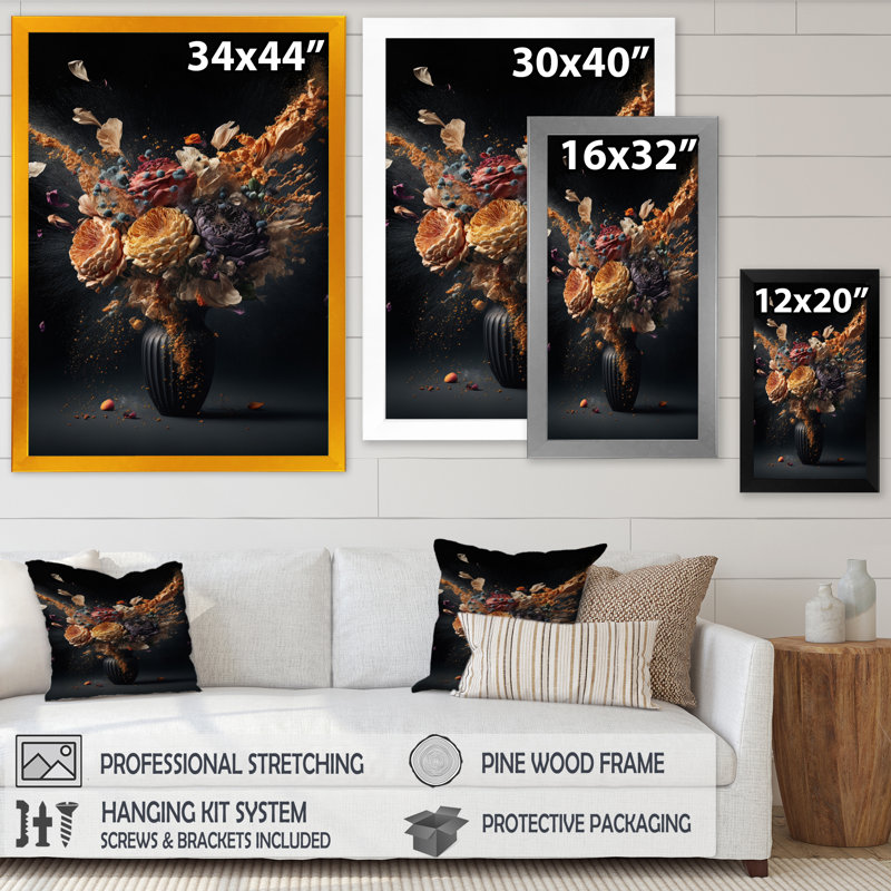 «Still Life with Exploding Blossoming Flowers», reproduction sur toile, Cadre photo noir, H 20 po x l 12 po x P 1 po