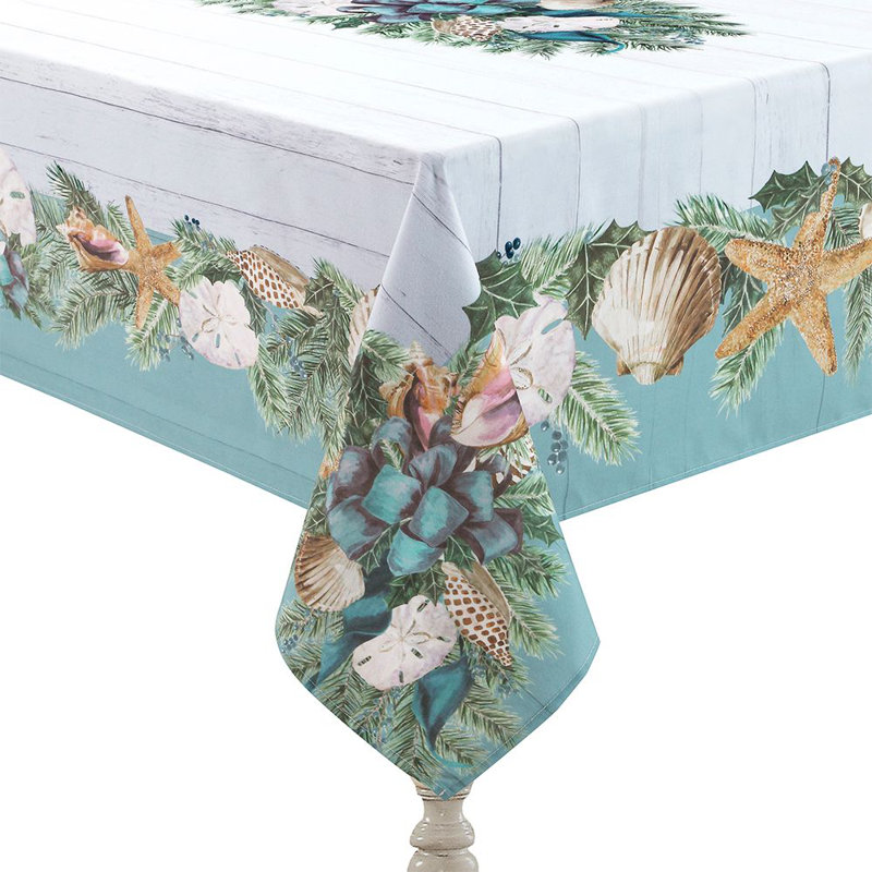 Christmas by the Sea Blue and Green Polyester Tablecloth